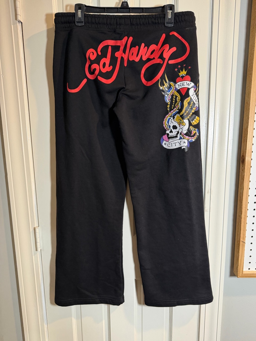 Ed Hardy Black Sweatpants with Red Script and Multicolor Side Graphic Lrg